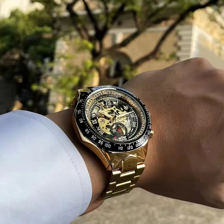 Luxurious Dial Men's Automatic Mechanical Watch - Smooth Hollow Back Design, Stainless Steel Strap, Ideal Gift for Business and Casual Wear, Ideal for Birthday, Parties and Special Occasion, Business Casual Watch | Smooth Wat