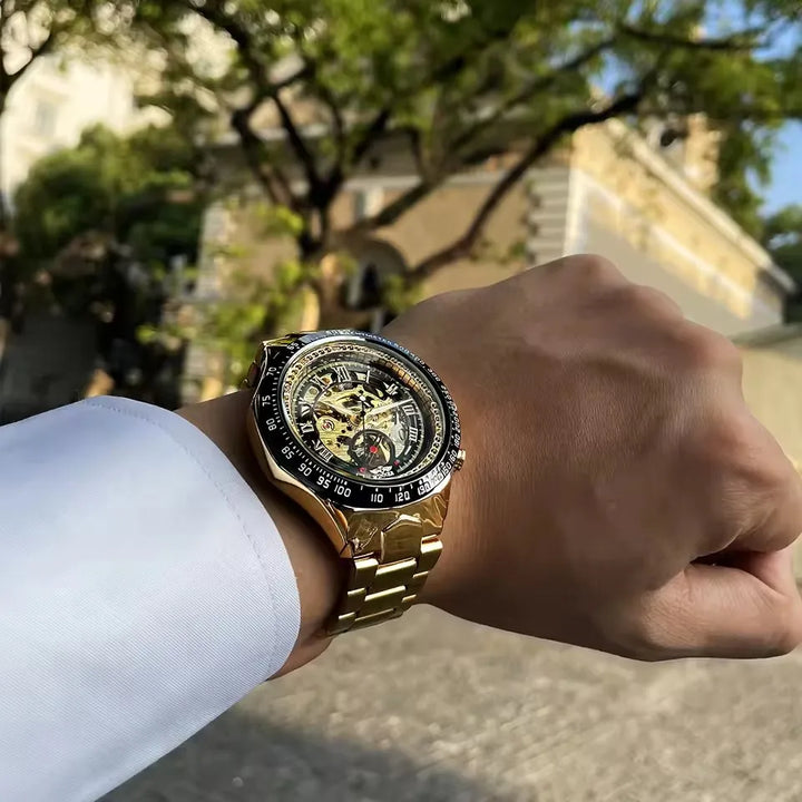 Luxurious Dial Men's Automatic Mechanical Watch - Smooth Hollow Back Design, Stainless Steel Strap, Ideal Gift for Business and Casual Wear, Ideal for Birthday, Parties and Special Occasion, Business Casual Watch | Smooth Wat